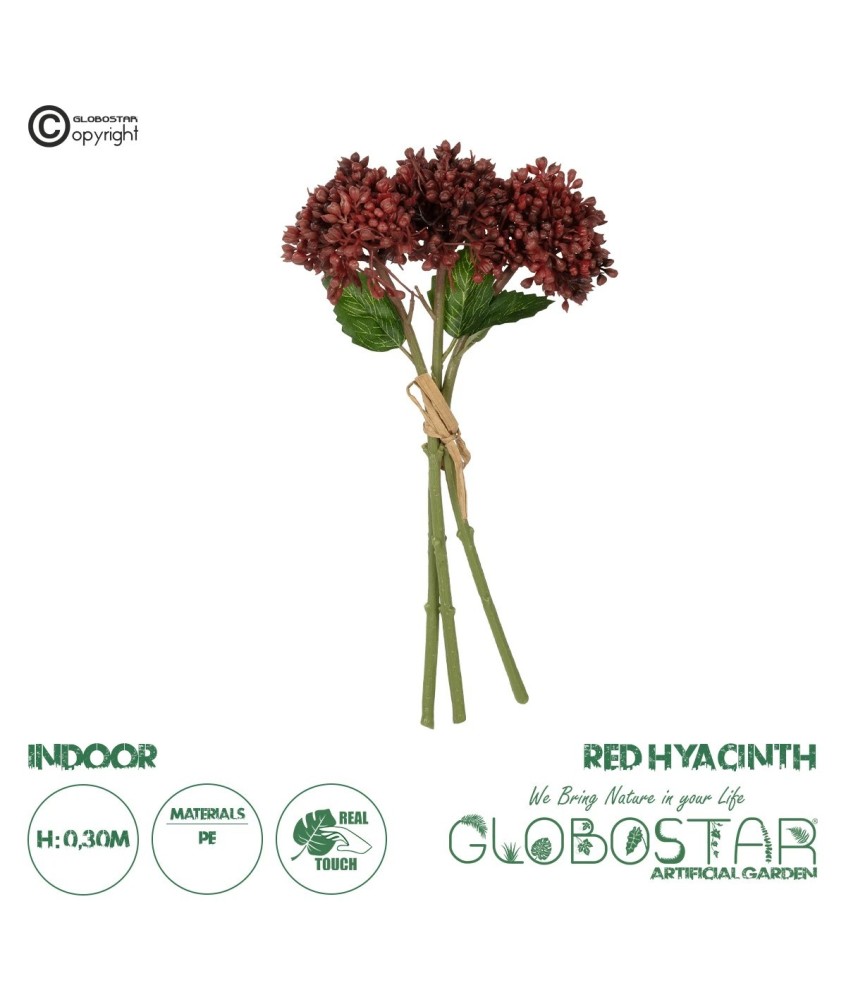 GloboStar® Artificial Garden RED HYACINTH BOUQUET 21353 Τεχνητό Διακοσμητικό Μπουκέτο Κόκκινος Υάκυνθος Y30cm